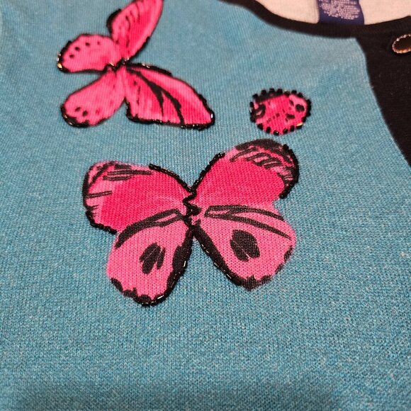 Women's Doncaster Butterfly Silk Cashmere Blend Cardigan Sweater Beaded Size 1W - Picture 4 of 8
